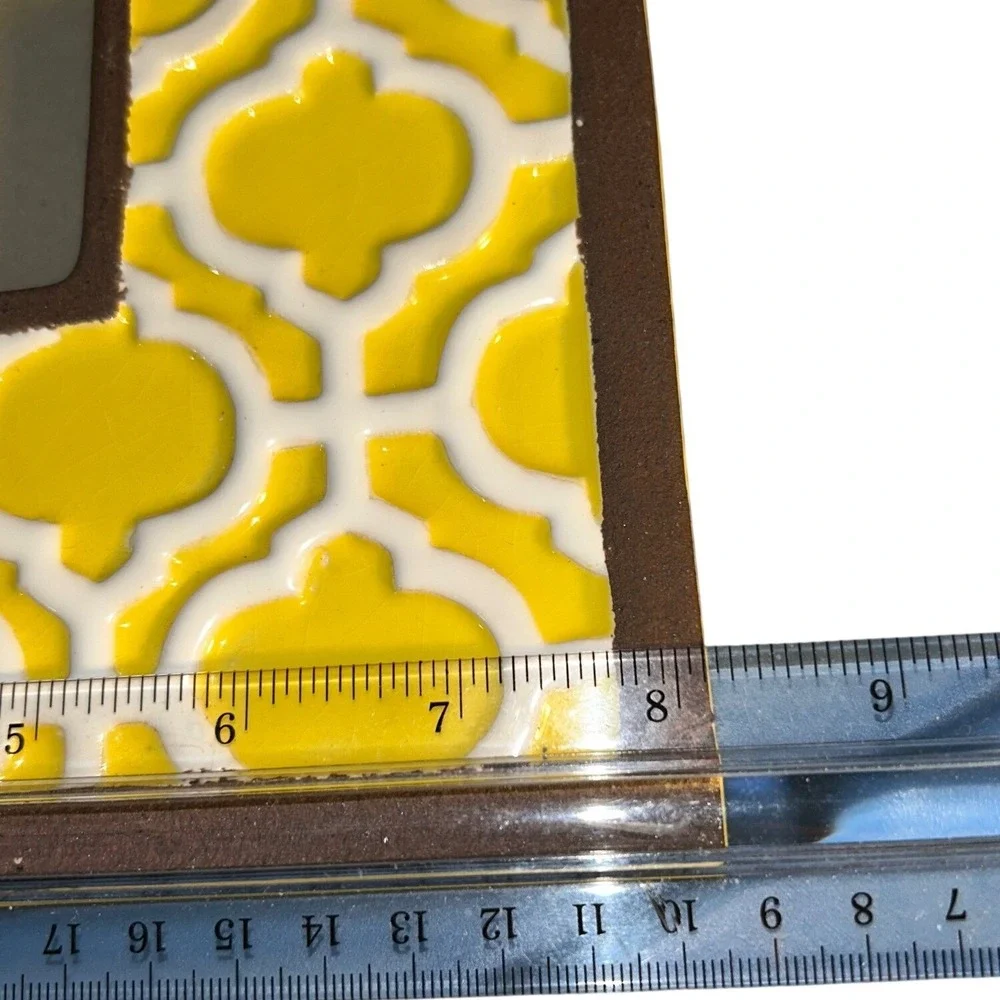 Yellow White Geometric Quatrefoil Ceramic Photo Frame Transpac Import 8